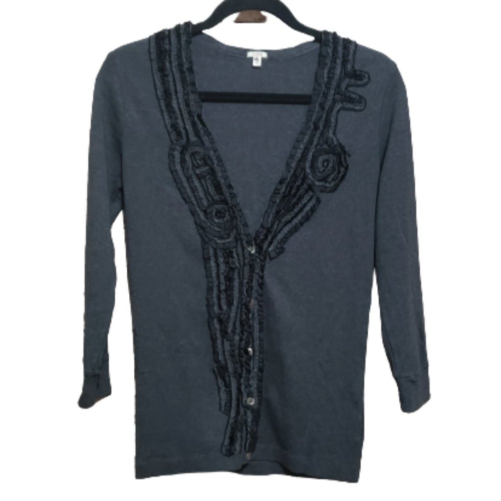 J. Crew Gray Whirling Ruffles Cardigan Sweater S